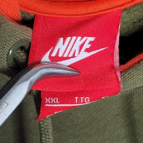 Nike Mens Spell Out Swoosh Pullover Hoodie in Green Orange Size XXL - Picture 5 of 7